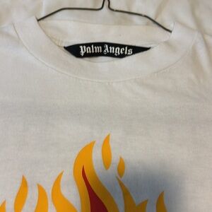 Palm Angels White T-Shirt with Flame Design